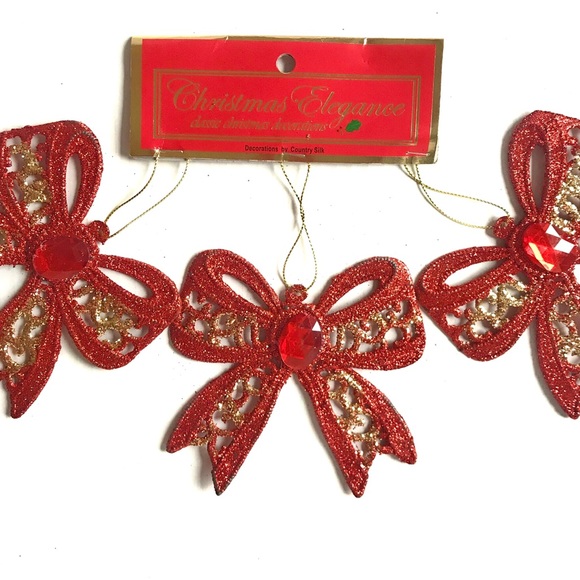 3 Christmas Bow Ornaments - NWT - Picture 2 of 5